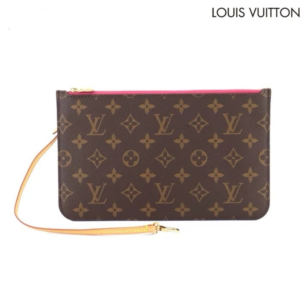 Authentic Louis Vuitton NEW Neverfull pink pivone pouch monogram wristlet